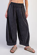 MW COTTON WIDE BALLOON PANTS--BLACK