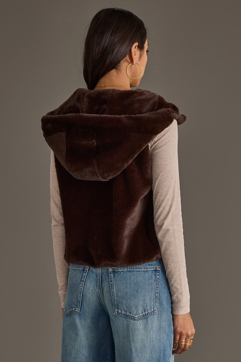 FAUX FUR VEST--DK BROWN