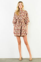 LONG SLEEVE PATTERN BUTTON DOWN DRESS--FALL MIX