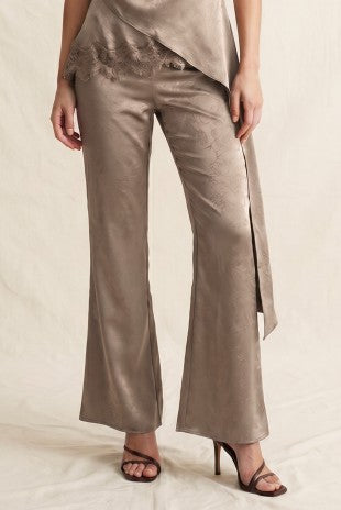 SATIN WIDE LEG TROUSERS--MOCHA