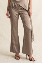SATIN WIDE LEG TROUSERS--MOCHA