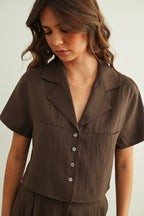 BUTTON FRONT TOP--BROWN