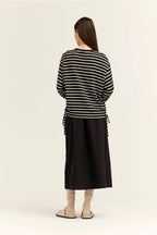 CREWNECK SWEATSHIRT WITH SIDE DRAWSTRINGS--BLACK CREAM