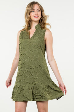 TRUE TO ME TEXTURED DRESS--OLIVE GREEN