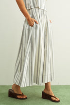 STRIPE SMOCK WAIST SKIRT--BLACK/OATMEAL
