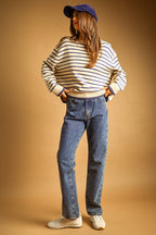 STRIPED LANG SWEATER TOP--BUTTER BLUE