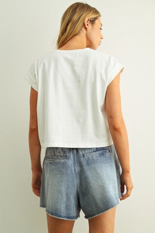 USA FLORAL PATCHWORK TEE--WHITE