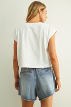 USA FLORAL PATCHWORK TEE--WHITE