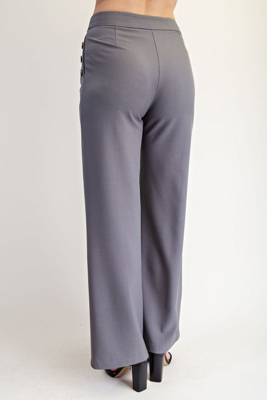 SIDE BUTTON DETAIL WOVEN PANTS--GREY