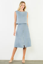 BABY BLUE SUEDE SLEEVELESS TOP