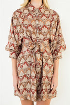 LONG SLEEVE PATTERN BUTTON DOWN DRESS--FALL MIX