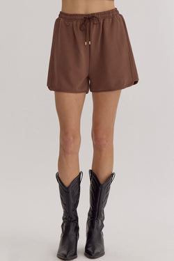 TEXTURED HIGH WAISTED SHORTS--ESPRESSO