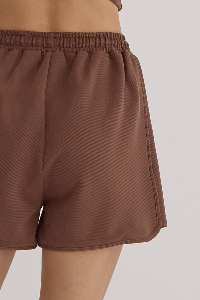 TEXTURED HIGH WAISTED SHORTS--ESPRESSO