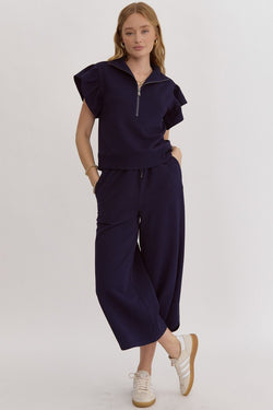 THINK POSITIVE TEXTURED PANTS--NAVY