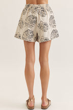 LEAF EMBROIDERED SHORTS--LINEN/BLACK