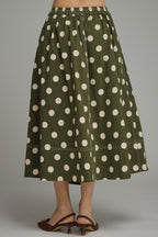 POLKA DOT MIDI SKIRT WITH ELASTIC BACK WAISTBAND--OLIVE