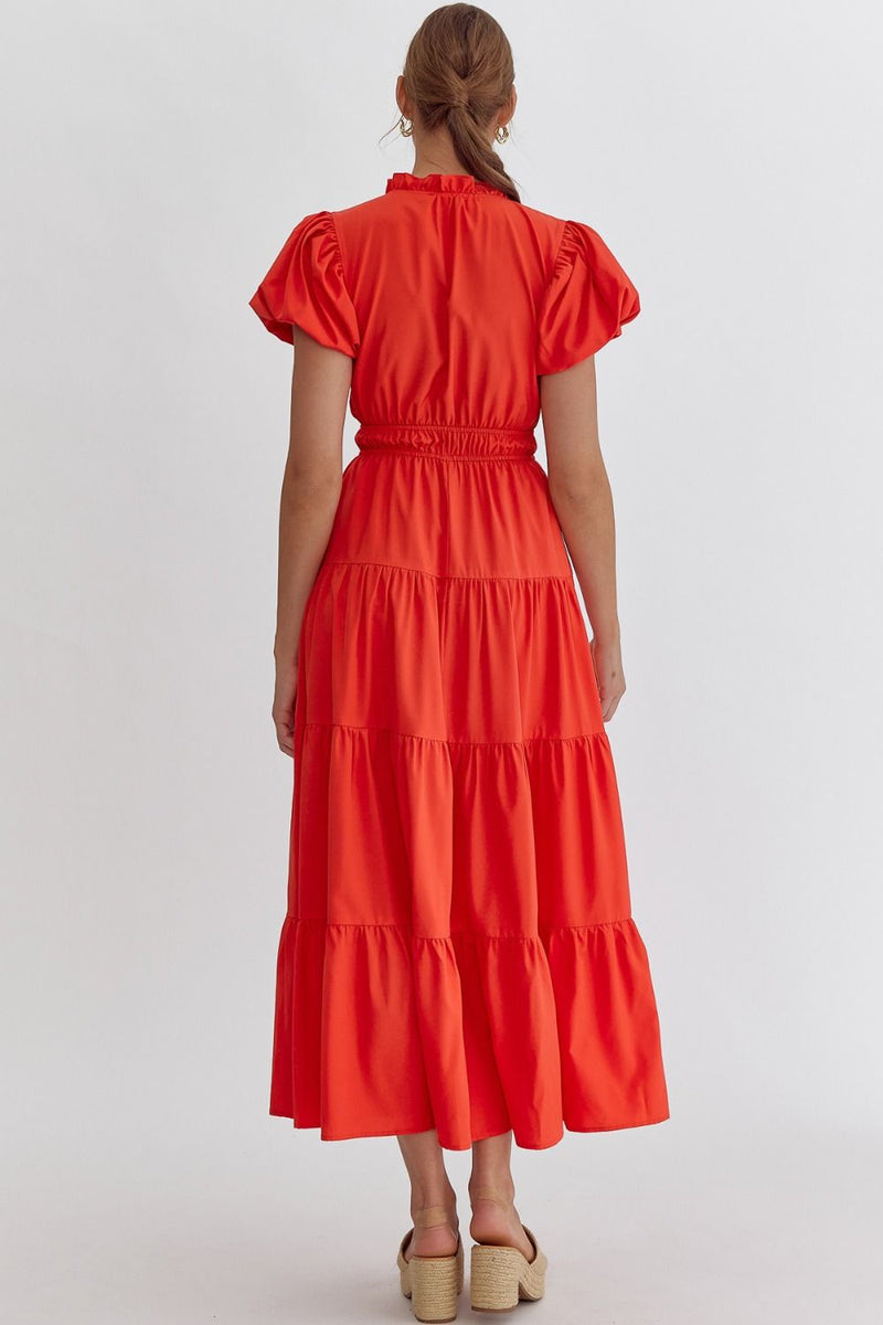 BUBBLE SLEEVE MIDI/MAXI DRESS--RED