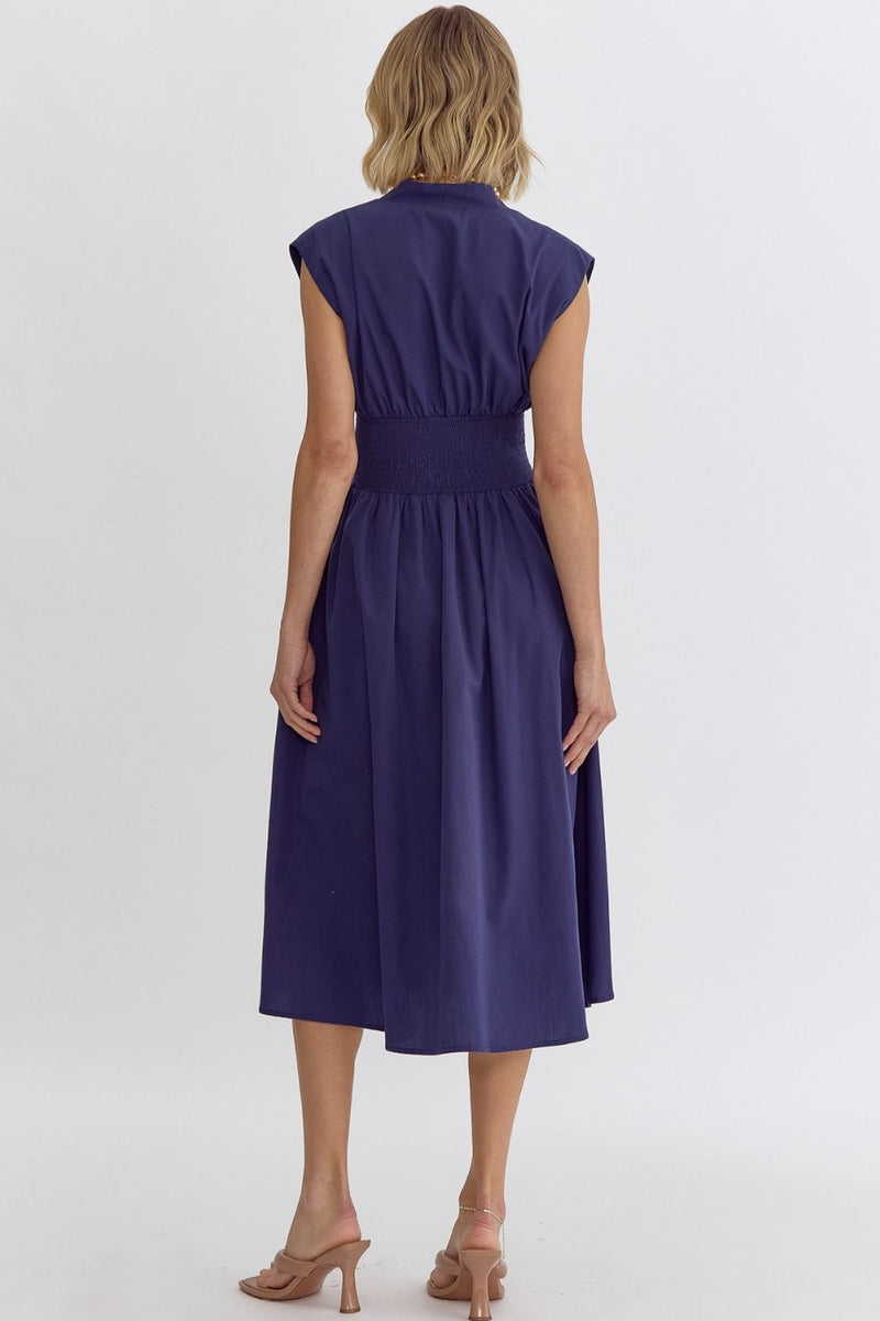 LOOK MY WAY ZIP UP MIDI DRESS--NAVY