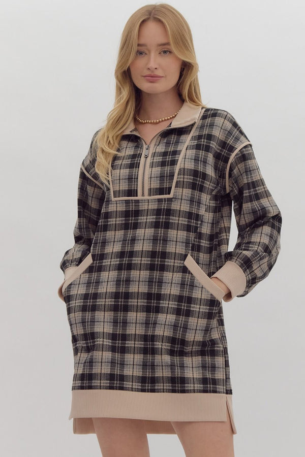 WALK IN THE WOODS PLAID DRESS--BLACK