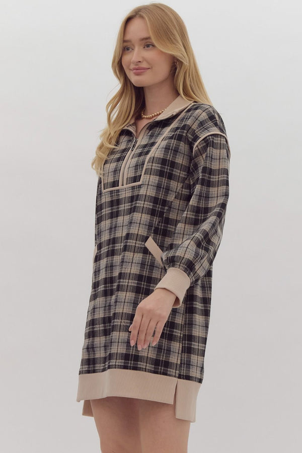 WALK IN THE WOODS PLAID DRESS--BLACK