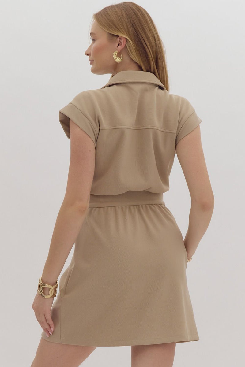 LET IT GO TEXTURED CASUAL DRESS--TAUPE