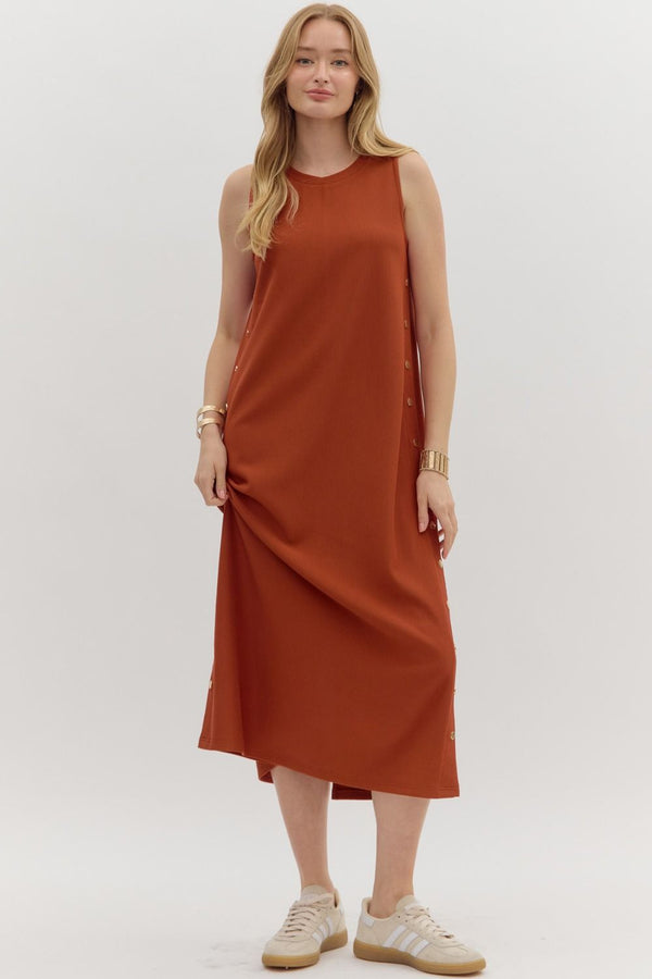 RIBBED TANK MIDI DRESS--RUST