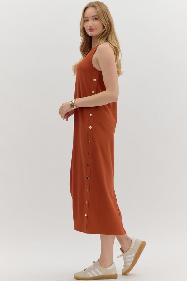 RIBBED TANK MIDI DRESS--RUST