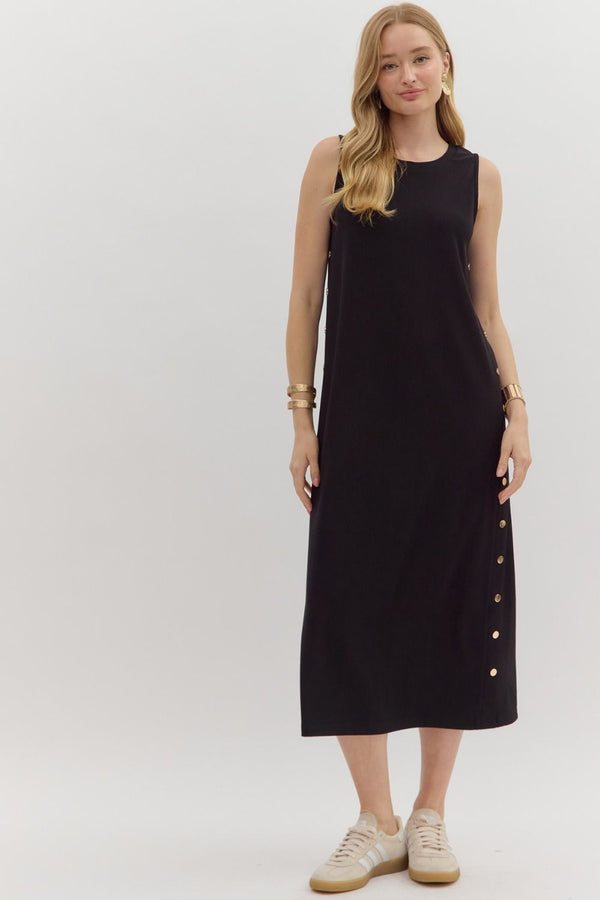 RIBBED TANK MIDI DRESS--BLACK