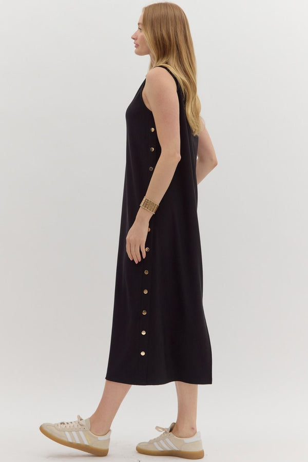 RIBBED TANK MIDI DRESS--BLACK
