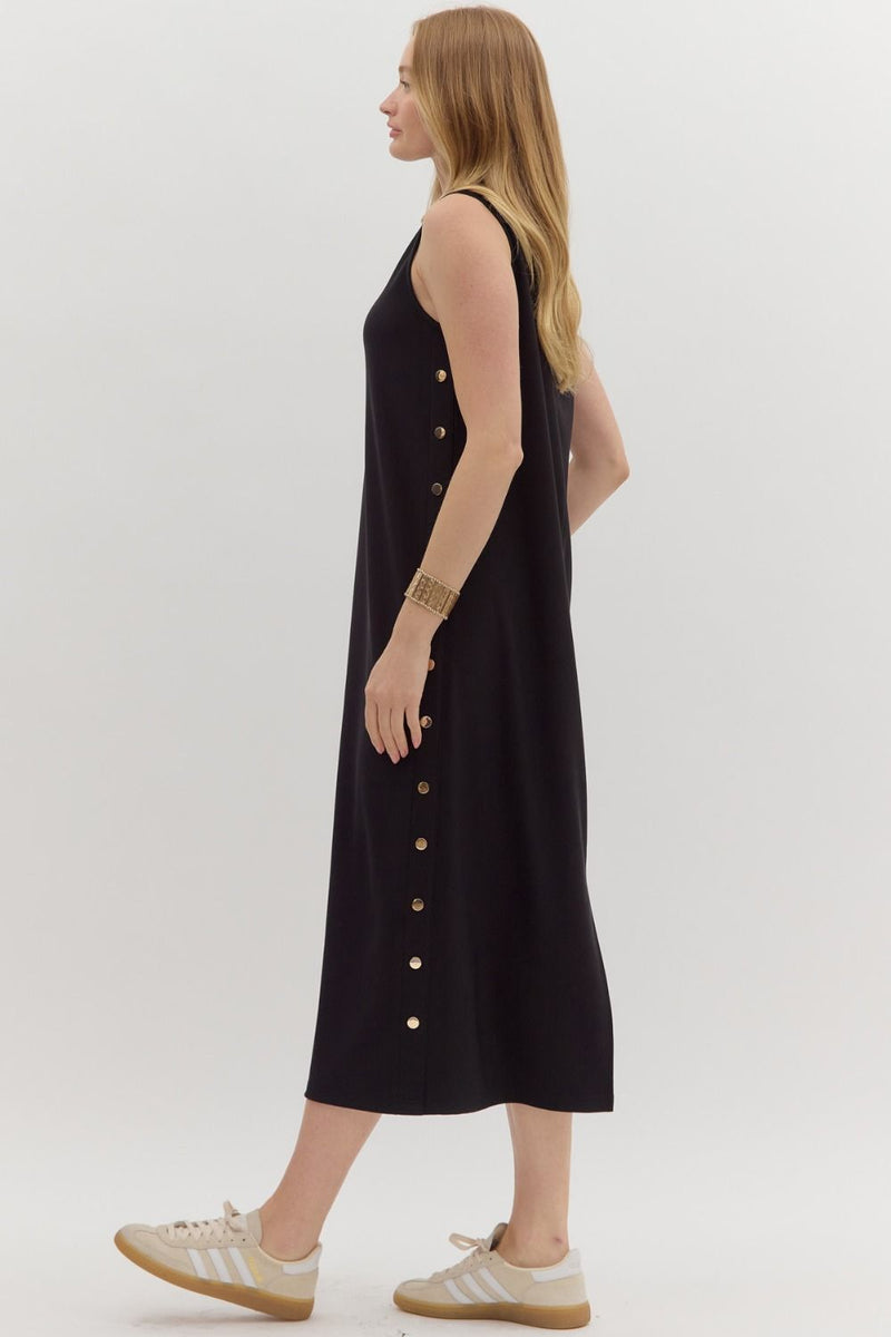 RIBBED TANK MIDI DRESS--BLACK