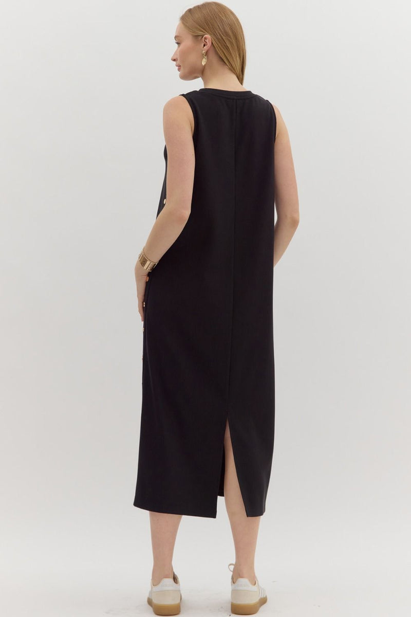 RIBBED TANK MIDI DRESS--BLACK