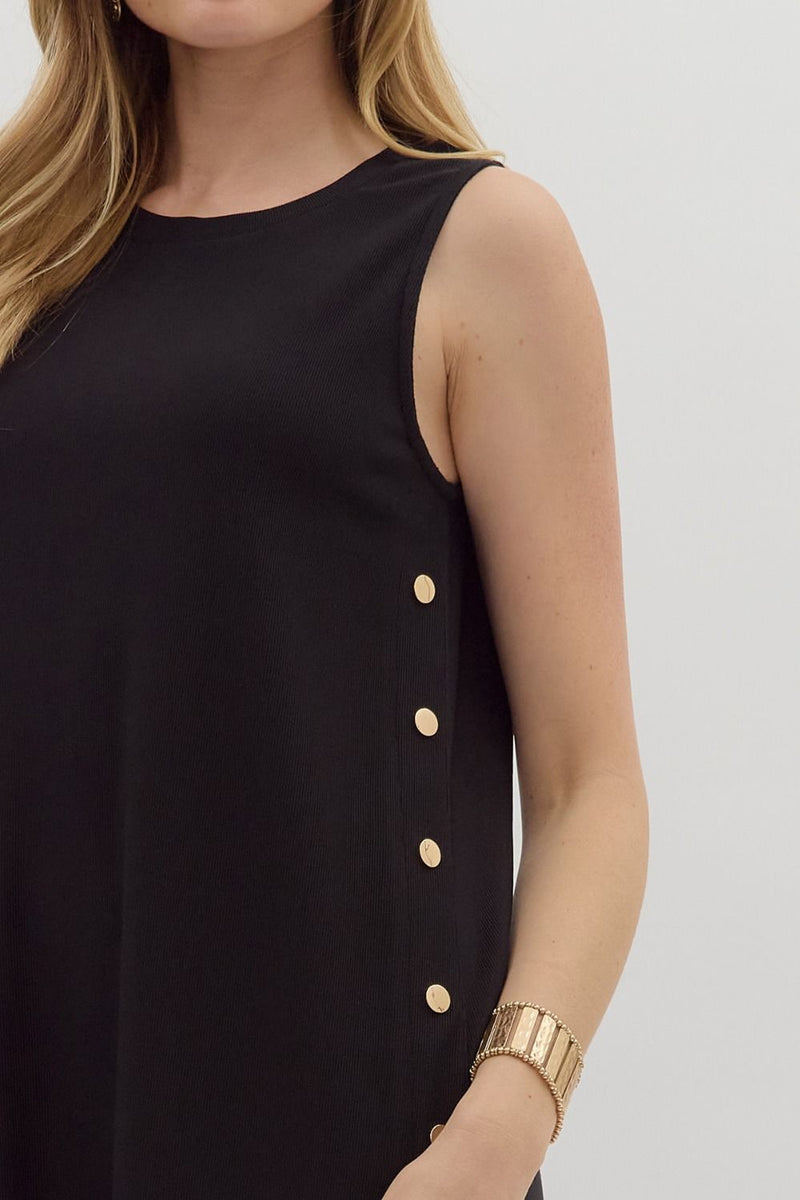 RIBBED TANK MIDI DRESS--BLACK