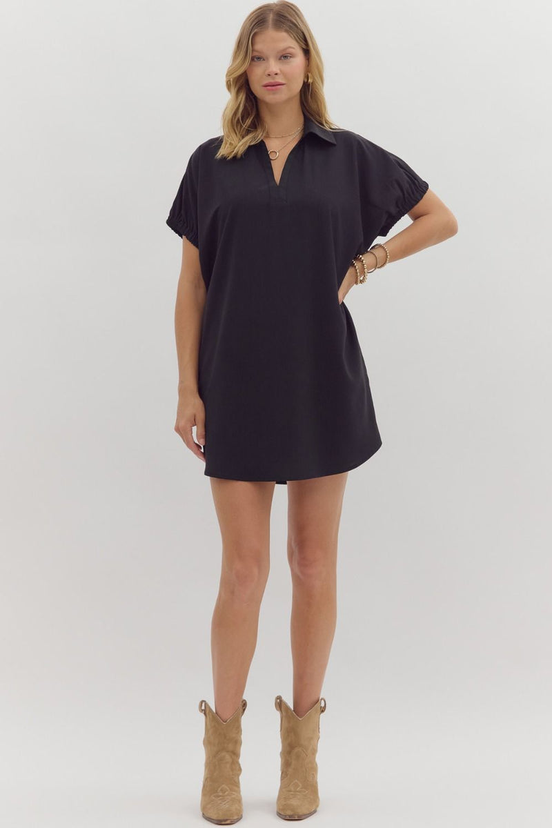 DOLMAN SLEEVE PULLOVER DRESS--BLACK