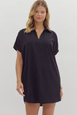 DOLMAN SLEEVE PULLOVER DRESS--BLACK