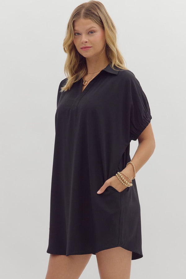 DOLMAN SLEEVE PULLOVER DRESS--BLACK