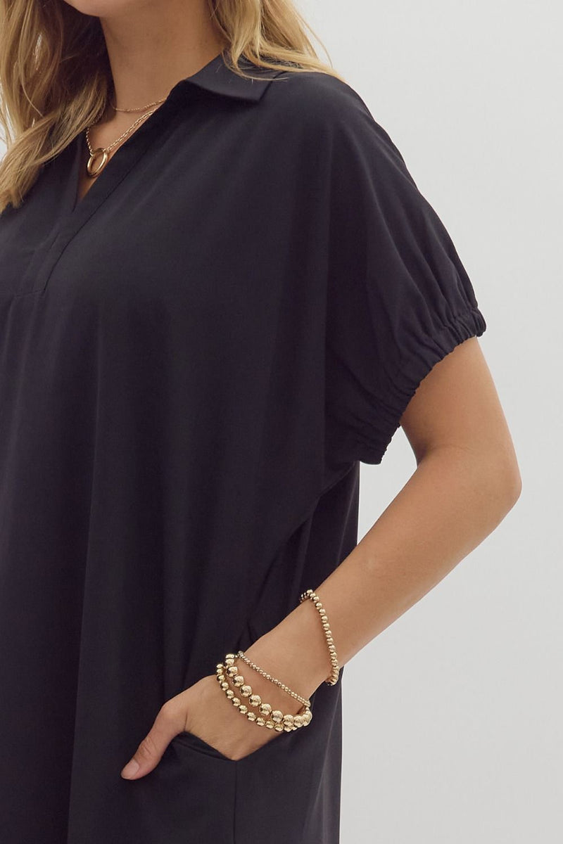 DOLMAN SLEEVE PULLOVER DRESS--BLACK