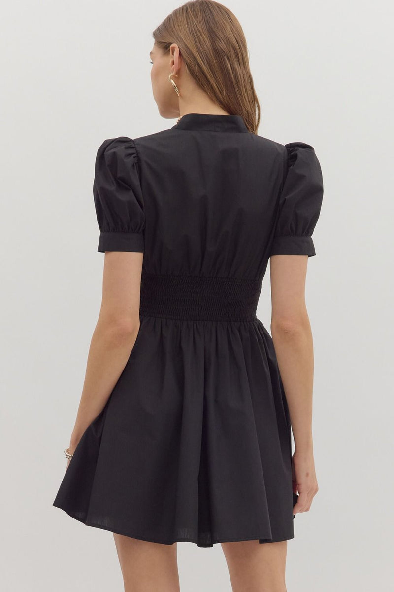 SHORT PUFF SLEEVE WITH FRONT ZIP DRESS
