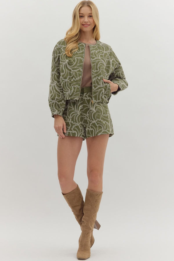 EMBROIDERED JACKET--OLIVE