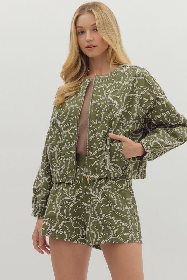 EMBROIDERED JACKET--OLIVE