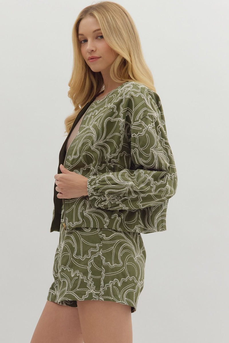 EMBROIDERED JACKET--OLIVE