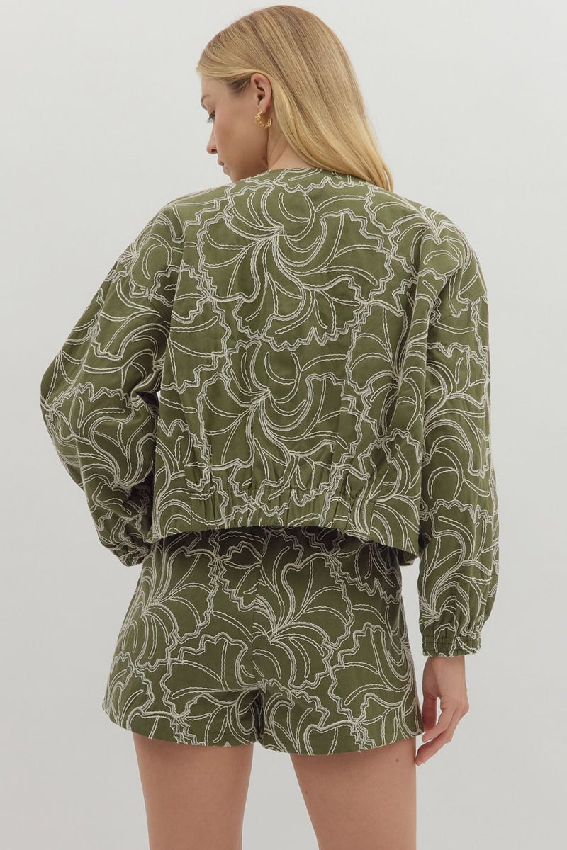 EMBROIDERED JACKET--OLIVE