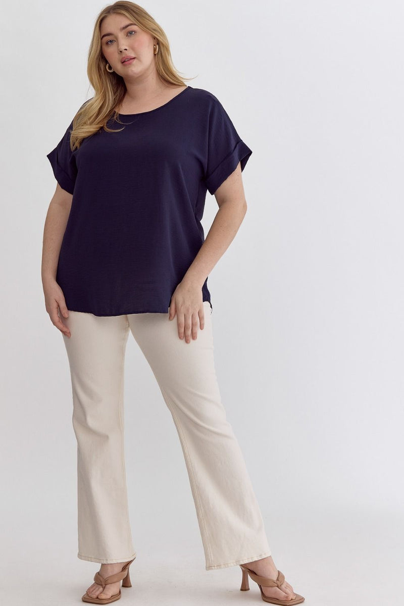 CURVY SCOOP NECK TOP--NAVY