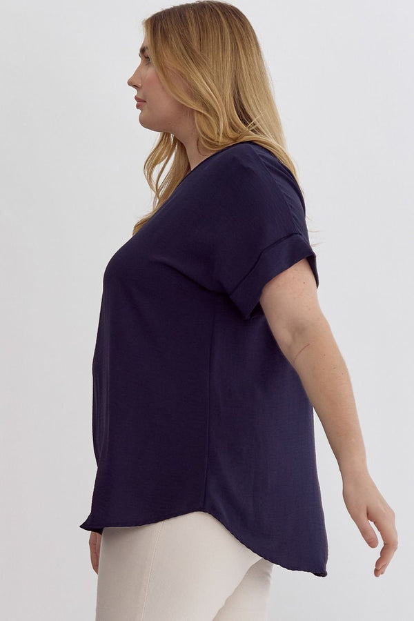 CURVY SCOOP NECK TOP--NAVY