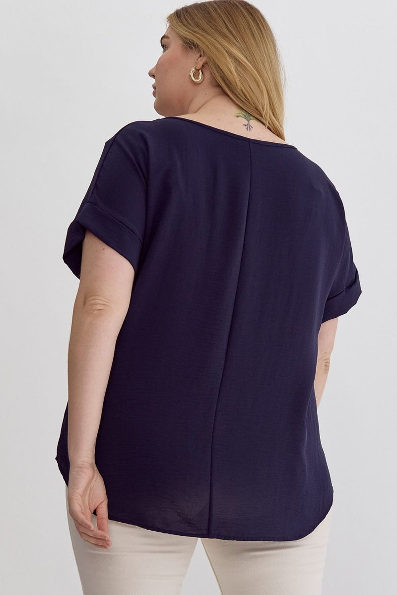 CURVY SCOOP NECK TOP--NAVY