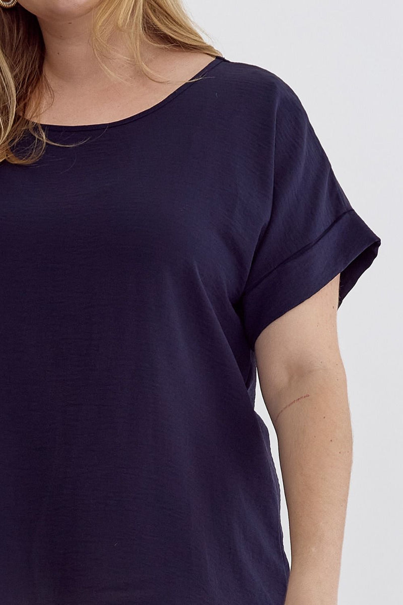 CURVY SCOOP NECK TOP--NAVY