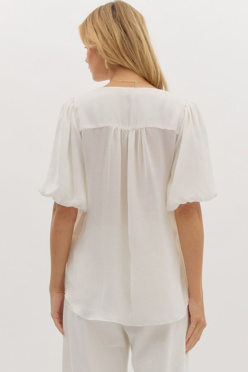 HIGH LOW TOP WITH PUFF SLEEVES--WHITE