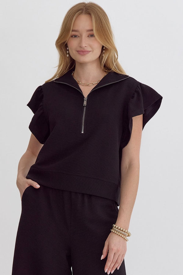 THINK POSITIVE TEXTURED TOP--BLACK