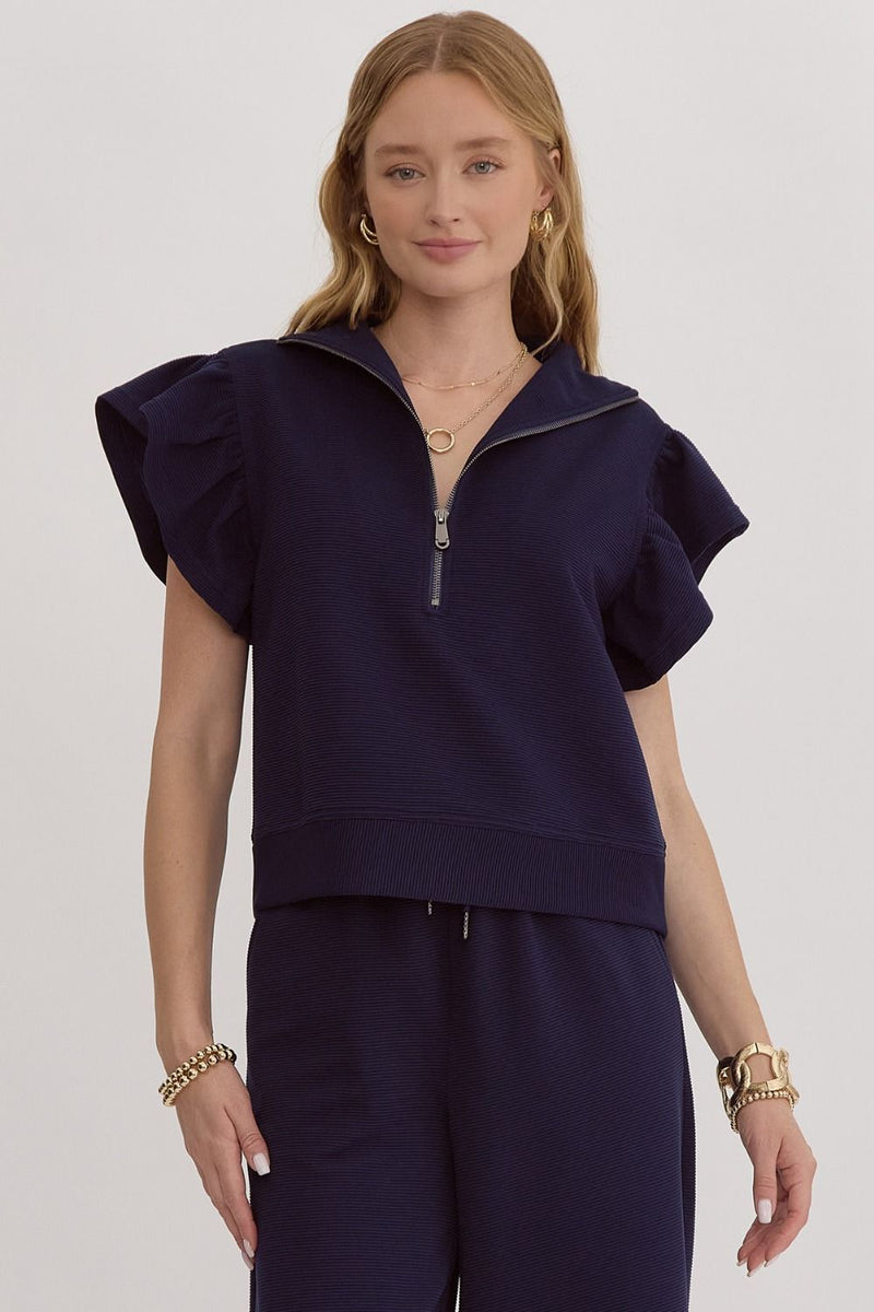 THINK POSITIVE TEXTURED TOP--NAVY