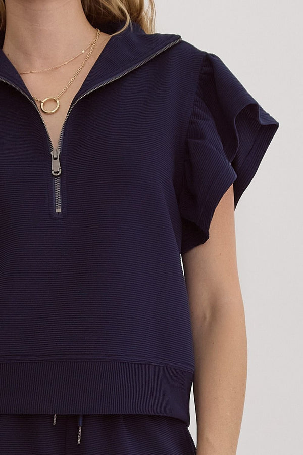 THINK POSITIVE TEXTURED TOP--NAVY