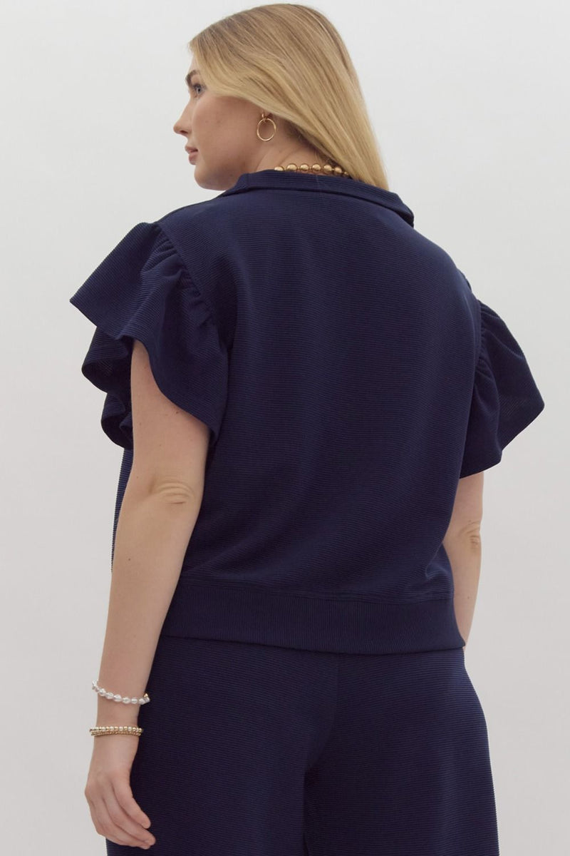 CURVY THINK POSITIVE TEXTURED TOP--NAVY